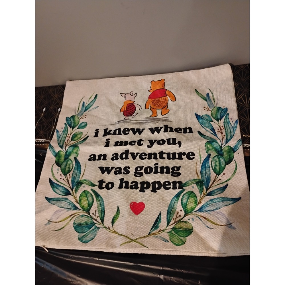 Winnie the Pooh Piglet Adventure Quote Pillow Cover Linen Disney Nursery Decor